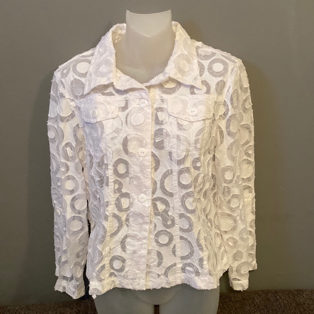 Ruby Rd. White Lace Button Down Blouse 14 plus
